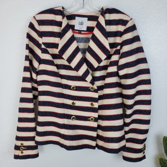 CAbi Collection Tweed Striped Nautical Blazer size 6 Sailor Preppy Pinup Twee - Picture 8 of 16